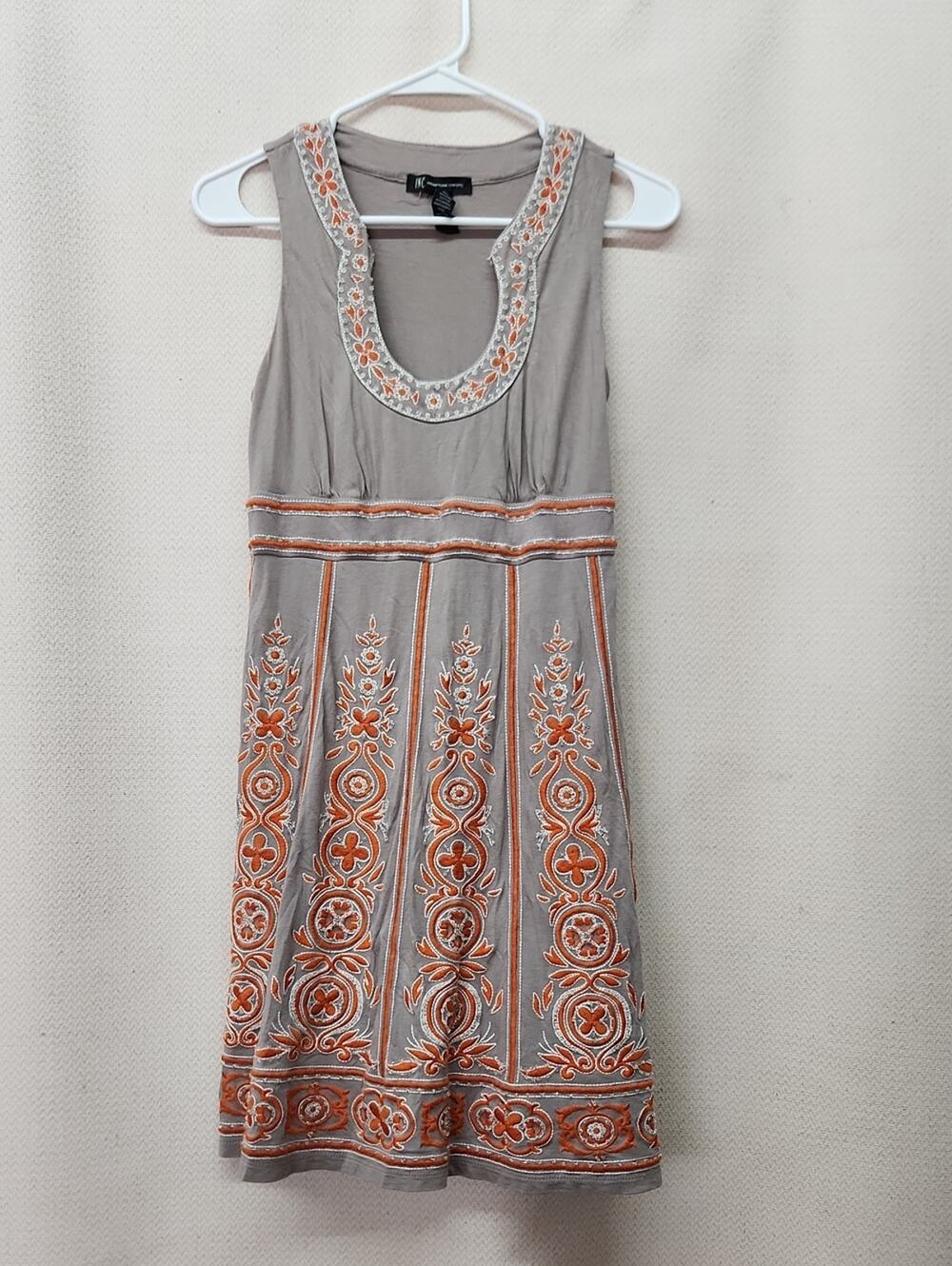 INC International Concepts Gray Midi Dress with Orange Embroidery